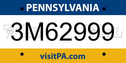 3M62999 Pennsylvania License Plate