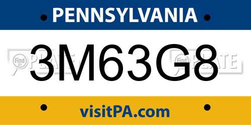 3M63G8 Pennsylvania License Plate