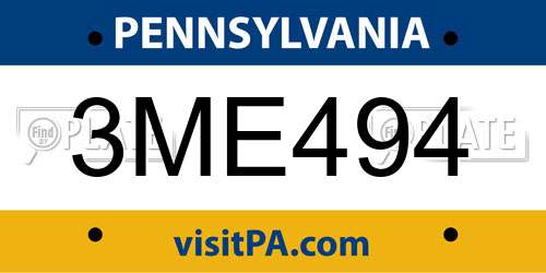 3ME494 Pennsylvania License Plate