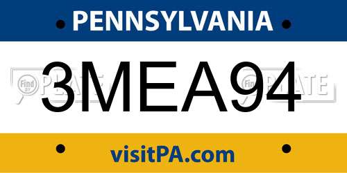3MEA94 Pennsylvania License Plate