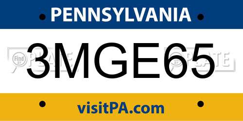 3MGE65 Pennsylvania License Plate