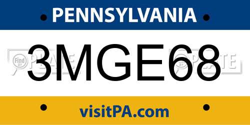 3MGE68 Pennsylvania License Plate