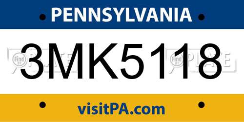 3MK5118 Pennsylvania License Plate