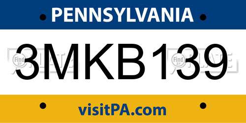 3MKB139 Pennsylvania License Plate