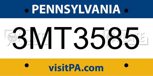 3MT3585 Pennsylvania License Plate