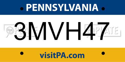 3MVH47 Pennsylvania License Plate