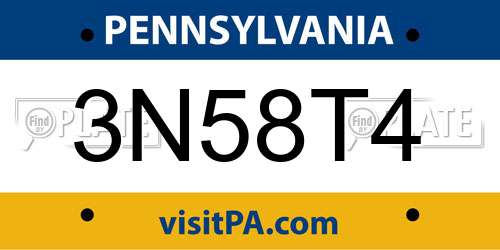 3N58T4 Pennsylvania License Plate