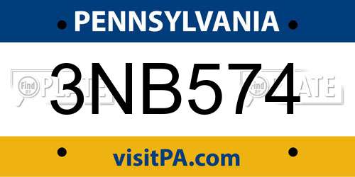 3NB574 Pennsylvania License Plate