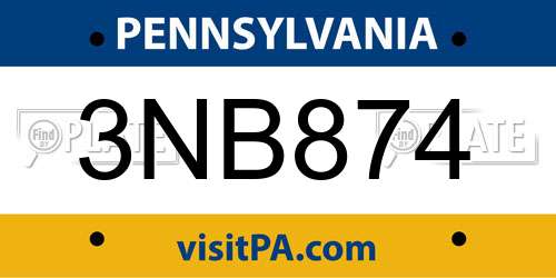 3NB874 Pennsylvania License Plate