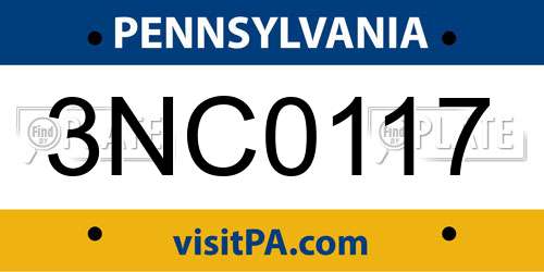 3NC0117 Pennsylvania License Plate
