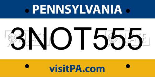 3NOT555 Pennsylvania License Plate