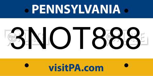 3NOT888 Pennsylvania License Plate