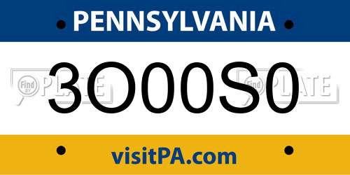 3O00S0 Pennsylvania License Plate