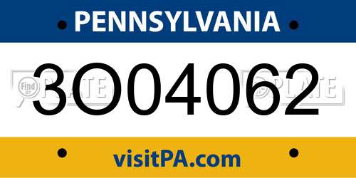 3O04062 Pennsylvania License Plate