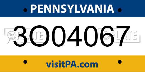 3O04067 Pennsylvania License Plate
