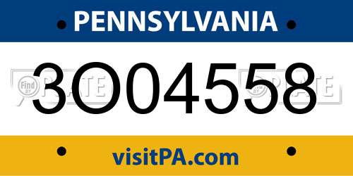 3O04558 Pennsylvania License Plate