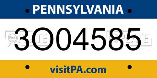3O04585 Pennsylvania License Plate