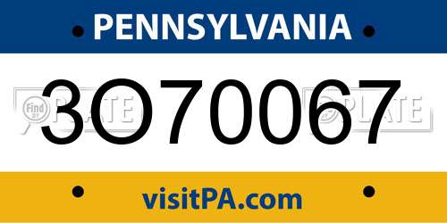 3O70067 Pennsylvania License Plate