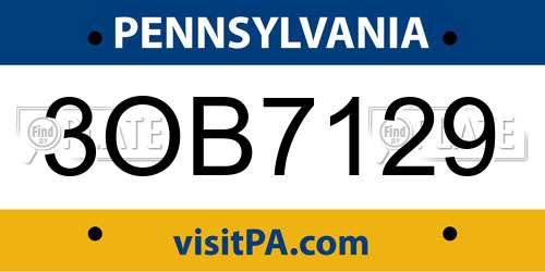 3OB7129 Pennsylvania License Plate