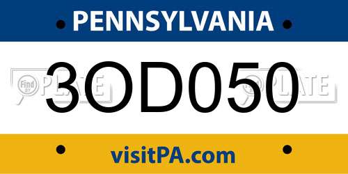 3OD050 Pennsylvania License Plate