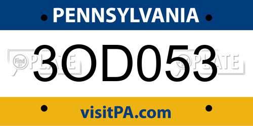 3OD053 Pennsylvania License Plate