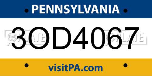3OD4067 Pennsylvania License Plate