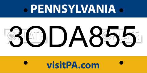 3ODA855 Pennsylvania License Plate