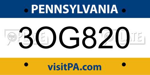 3OG820 Pennsylvania License Plate