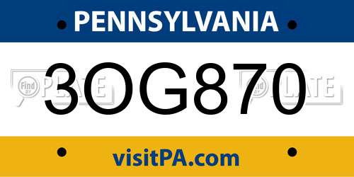 3OG870 Pennsylvania License Plate