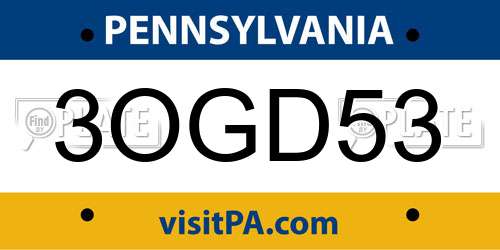 3OGD53 Pennsylvania License Plate