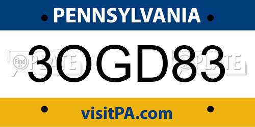 3OGD83 Pennsylvania License Plate