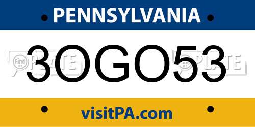 3OGO53 Pennsylvania License Plate