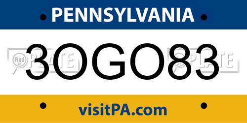 3OGO83 Pennsylvania License Plate