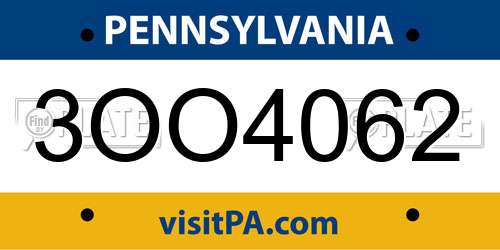 3OO4062 Pennsylvania License Plate