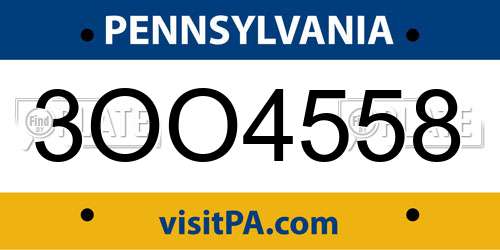 3OO4558 Pennsylvania License Plate