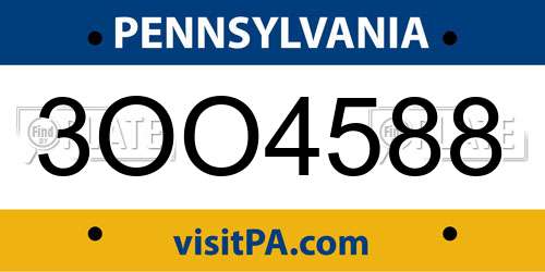 3OO4588 Pennsylvania License Plate