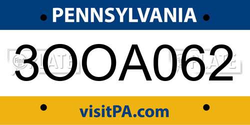 3OOA062 Pennsylvania License Plate