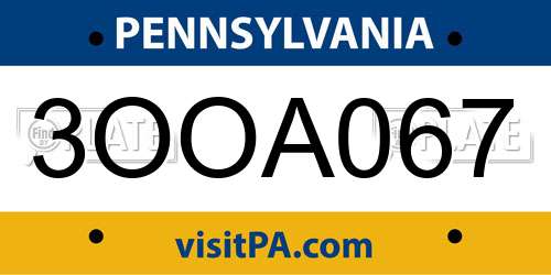 3OOA067 Pennsylvania License Plate