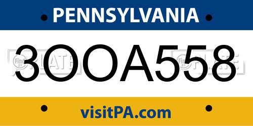 3OOA558 Pennsylvania License Plate