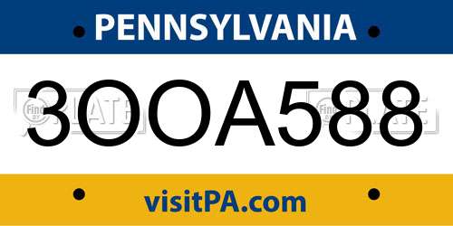 3OOA588 Pennsylvania License Plate