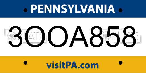 3OOA858 Pennsylvania License Plate