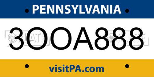 3OOA888 Pennsylvania License Plate