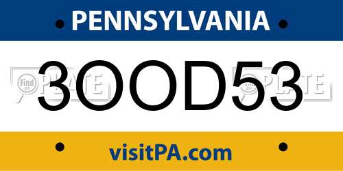 3OOD53 Pennsylvania License Plate