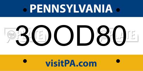 3OOD80 Pennsylvania License Plate