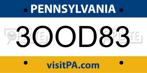 3OOD83 Pennsylvania License Plate