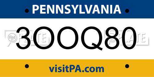 3OOQ80 Pennsylvania License Plate