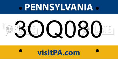 3OQ080 Pennsylvania License Plate