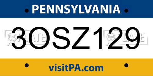 3OSZ129 Pennsylvania License Plate