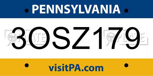 3OSZ179 Pennsylvania License Plate