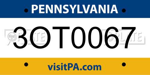 3OT0067 Pennsylvania License Plate